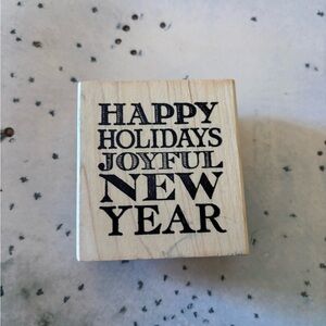 Paper Source - "Happy Holidays Joyful New Year" - Rubber Stamp - EUC